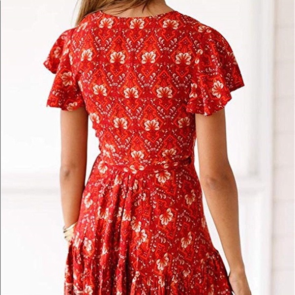 Red floral mini dress - Picture 3 of 8